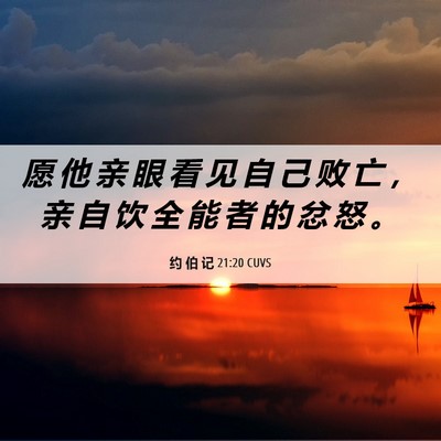 Picture 06 - 约 伯 记 21:20 CUVS - 愿 他 亲 眼 看 见 自 己 败 亡 ， 亲 - Bible Verse Picture