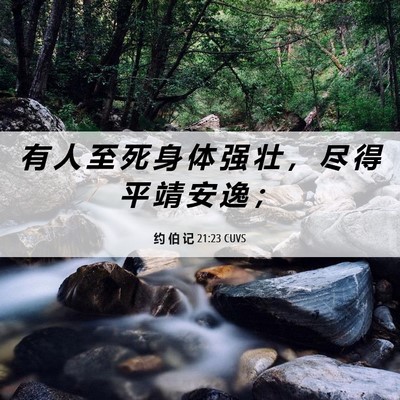Picture 06 - 约 伯 记 21:23 CUVS - 有 人 至 死 身 体 强 壮 ， 尽 得 平 - Bible Verse Picture