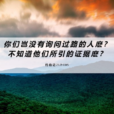 Picture 06 - 约 伯 记 21:29 CUVS - 你 们 岂 没 有 询 问 过 路 的 人 麽 - Bible Verse Picture