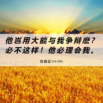 Picture 06 - 约 伯 记 23:6 CUVS - 他 岂 用 大 能 与 我 争 辩 麽 ？ 必 - Bible Verse Picture