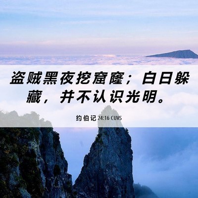 Picture 06 - 约 伯 记 24:16 CUVS - 盗 贼 黑 夜 挖 窟 窿 ； 白 日 躲 藏 - Bible Verse Picture