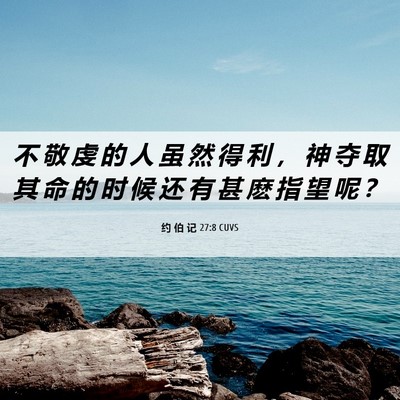 Picture 06 - 约 伯 记 27:8 CUVS - 不 敬 虔 的 人 虽 然 得 利 ， 神 夺 - Bible Verse Picture