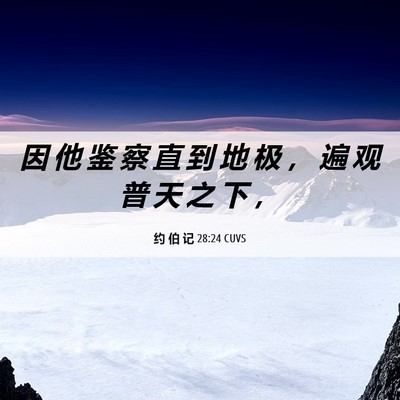 Picture 06 - 约 伯 记 28:24 CUVS - 因 他 鉴 察 直 到 地 极 ， 遍 观 普 - Bible Verse Picture