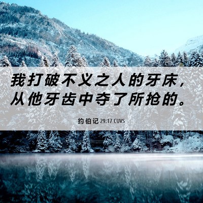 Picture 06 - 约 伯 记 29:17 CUVS - 我 打 破 不 义 之 人 的 牙 床 ， 从 - Bible Verse Picture