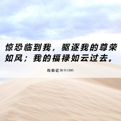 Picture 06 - 约 伯 记 30:15 CUVS - 惊 恐 临 到 我 ， 驱 逐 我 的 尊 荣 - Bible Verse Picture