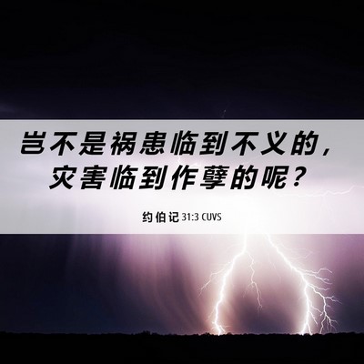Picture 06 - 约 伯 记 31:3 CUVS - 岂 不 是 祸 患 临 到 不 义 的 ， 灾 - Bible Verse Picture