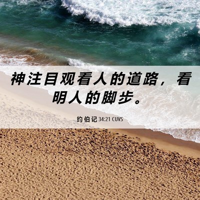 Picture 06 - 约 伯 记 34:21 CUVS - 神 注 目 观 看 人 的 道 路 ， 看 明 - Bible Verse Picture