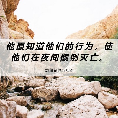 Picture 06 - 约 伯 记 34:25 CUVS - 他 原 知 道 他 们 的 行 为 ， 使 他 - Bible Verse Picture