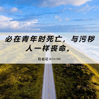 Picture 06 - 约 伯 记 36:14 CUVS - 必 在 青 年 时 死 亡 ， 与 污 秽 人 - Bible Verse Picture