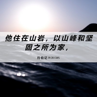 Picture 06 - 约 伯 记 39:28 CUVS - 他 住 在 山 岩 ， 以 山 峰 和 坚 固 - Bible Verse Picture