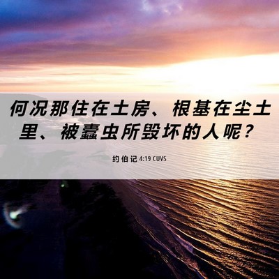 Picture 06 - 约 伯 记 4:19 CUVS - 何 况 那 住 在 土 房 、 根 基 在 尘 - Bible Verse Picture
