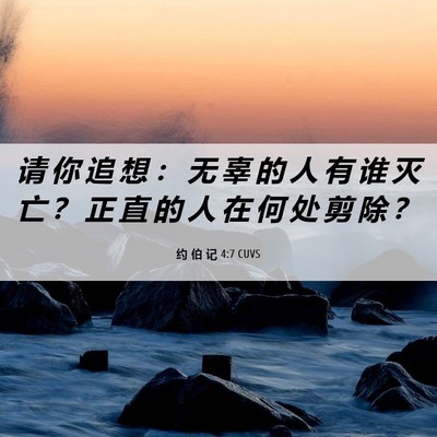 Picture 06 - 约 伯 记 4:7 CUVS - 请 你 追 想 ： 无 辜 的 人 有 谁 灭 - Bible Verse Picture