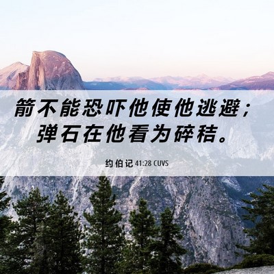 Picture 06 - 约 伯 记 41:28 CUVS - 箭 不 能 恐 吓 他 使 他 逃 避 ； 弹 - Bible Verse Picture