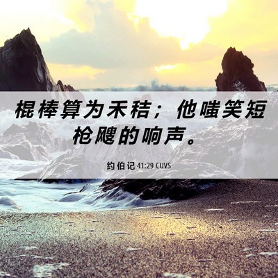 Picture 06 - 约 伯 记 41:29 CUVS - 棍 棒 算 为 禾 秸 ； 他 嗤 笑 短 枪 - Bible Verse Picture