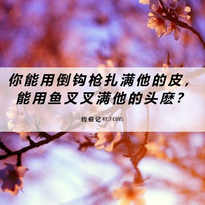 Picture 06 - 约 伯 记 41:7 CUVS - 你 能 用 倒 钩 枪 扎 满 他 的 皮 ， - Bible Verse Picture