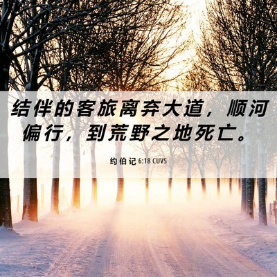 Picture 06 - 约 伯 记 6:18 CUVS - 结 伴 的 客 旅 离 弃 大 道 ， 顺 河 - Bible Verse Picture