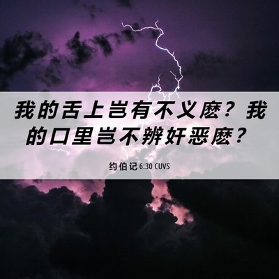 Picture 06 - 约 伯 记 6:30 CUVS - 我 的 舌 上 岂 有 不 义 麽 ？ 我 的 - Bible Verse Picture