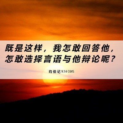 Picture 06 - 约 伯 记 9:14 CUVS - 既 是 这 样 ， 我 怎 敢 回 答 他 ， - Bible Verse Picture