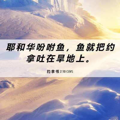 Picture 06 - 约 拿 书 2:10 CUVS - 耶 和 华 吩 咐 鱼 ， 鱼 就 把 约 拿 - Bible Verse Picture