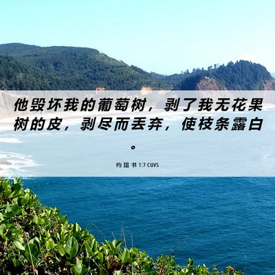 Picture 06 - 约 珥 书 1:7 CUVS - 他 毁 坏 我 的 葡 萄 树 ， 剥 了 我 - Bible Verse Picture