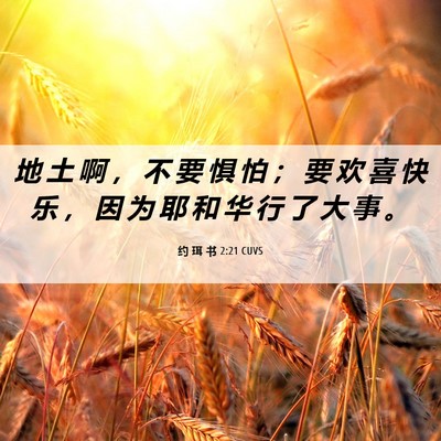 Picture 06 - 约 珥 书 2:21 CUVS - 地 土 啊 ， 不 要 惧 怕 ； 要 欢 喜 - Bible Verse Picture