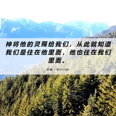 Picture 06 - 约 翰 一 书 4:13 CUVS - 神 将 他 的 灵 赐 给 我 们 ， 从 此 - Bible Verse Picture