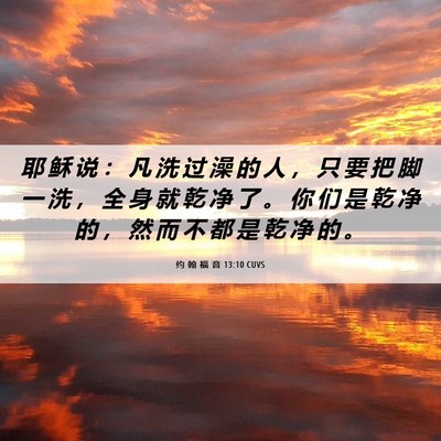 Picture 06 - 约 翰 福 音 13:10 CUVS - 耶 稣 说 ： 凡 洗 过 澡 的 人 ， 只 - Bible Verse Picture