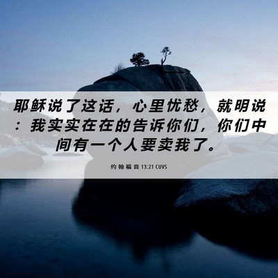 Picture 06 - 约 翰 福 音 13:21 CUVS - 耶 稣 说 了 这 话 ， 心 里 忧 愁 ， - Bible Verse Picture