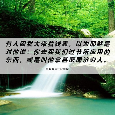 Picture 06 - 约 翰 福 音 13:29 CUVS - 有 人 因 犹 大 带 着 钱 囊 ， 以 为 - Bible Verse Picture