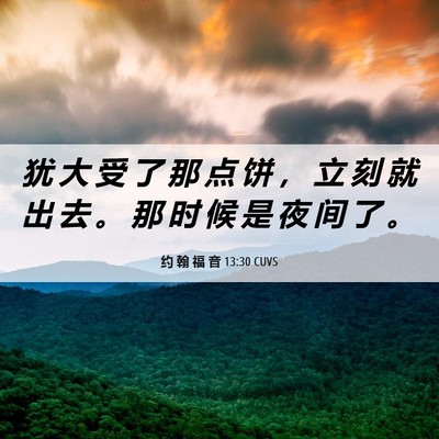 Picture 06 - 约 翰 福 音 13:30 CUVS - 犹 大 受 了 那 点 饼 ， 立 刻 就 出 - Bible Verse Picture
