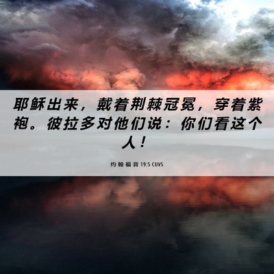 Picture 06 - 约 翰 福 音 19:5 CUVS - 耶 稣 出 来 ， 戴 着 荆 棘 冠 冕 ， - Bible Verse Picture