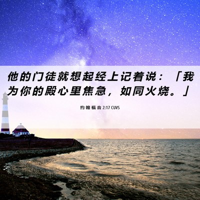 Picture 06 - 约 翰 福 音 2:17 CUVS - 他 的 门 徒 就 想 起 经 上 记 着 说 - Bible Verse Picture
