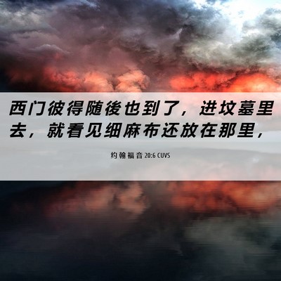Picture 06 - 约 翰 福 音 20:6 CUVS - 西 门 彼 得 随 後 也 到 了 ， 进 坟 - Bible Verse Picture
