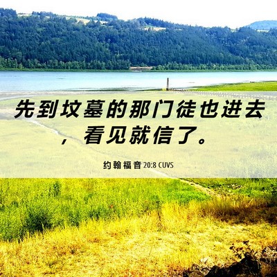 Picture 06 - 约 翰 福 音 20:8 CUVS - 先 到 坟 墓 的 那 门 徒 也 进 去 ， - Bible Verse Picture