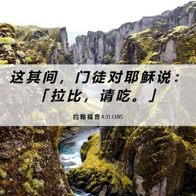 Picture 06 - 约 翰 福 音 4:31 CUVS - 这 其 间 ， 门 徒 对 耶 稣 说 ： 「 - Bible Verse Picture