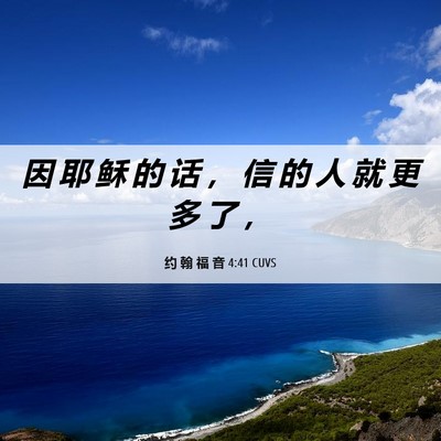 Picture 06 - 约 翰 福 音 4:41 CUVS - 因 耶 稣 的 话 ， 信 的 人 就 更 多 - Bible Verse Picture