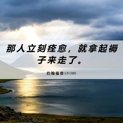 Picture 06 - 约 翰 福 音 5:9 CUVS - 那 人 立 刻 痊 愈 ， 就 拿 起 褥 子 - Bible Verse Picture