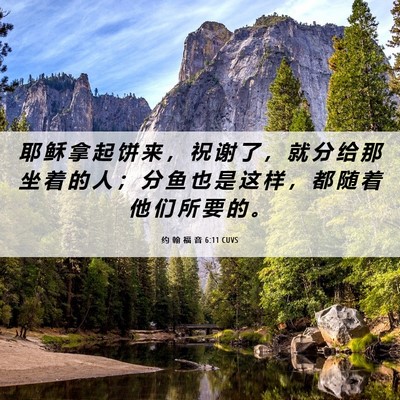 Picture 06 - 约 翰 福 音 6:11 CUVS - 耶 稣 拿 起 饼 来 ， 祝 谢 了 ， 就 - Bible Verse Picture