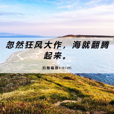 Picture 06 - 约 翰 福 音 6:18 CUVS - 忽 然 狂 风 大 作 ， 海 就 翻 腾 起 - Bible Verse Picture
