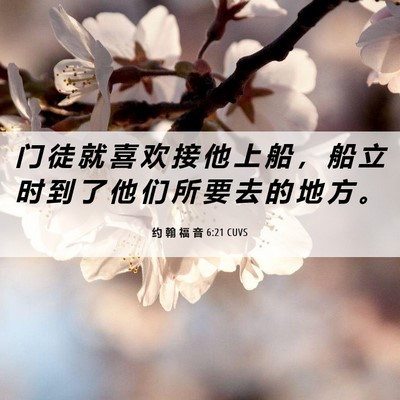 Picture 06 - 约 翰 福 音 6:21 CUVS - 门 徒 就 喜 欢 接 他 上 船 ， 船 立 - Bible Verse Picture