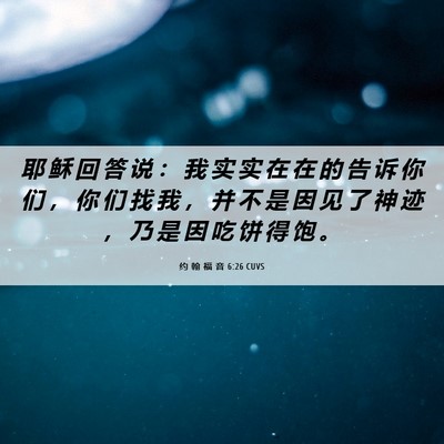 Picture 06 - 约 翰 福 音 6:26 CUVS - 耶 稣 回 答 说 ： 我 实 实 在 在 的 - Bible Verse Picture