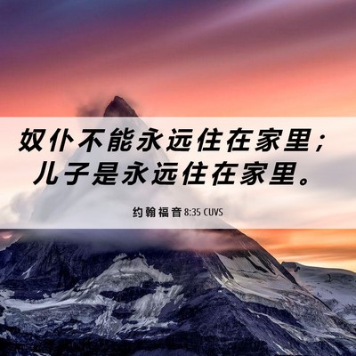 Picture 06 - 约 翰 福 音 8:35 CUVS - 奴 仆 不 能 永 远 住 在 家 里 ； 儿 - Bible Verse Picture