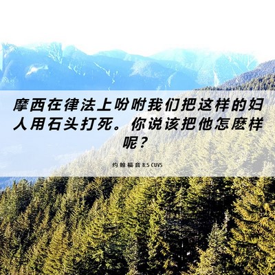 Picture 06 - 约 翰 福 音 8:5 CUVS - 摩 西 在 律 法 上 吩 咐 我 们 把 这 - Bible Verse Picture