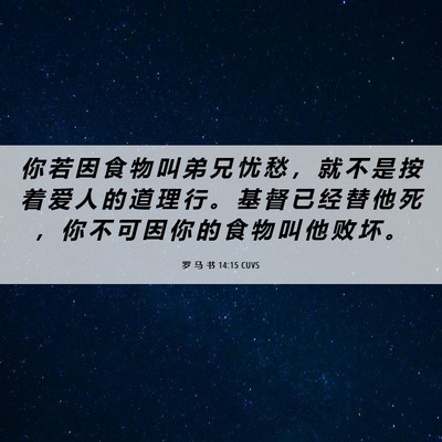 Picture 06 - 罗 马 书 14:15 CUVS - 你 若 因 食 物 叫 弟 兄 忧 愁 ， 就 - Bible Verse Picture