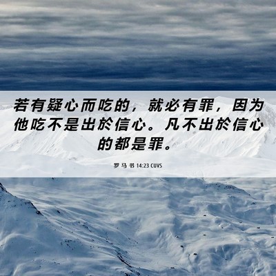 Picture 06 - 罗 马 书 14:23 CUVS - 若 有 疑 心 而 吃 的 ， 就 必 有 罪 - Bible Verse Picture