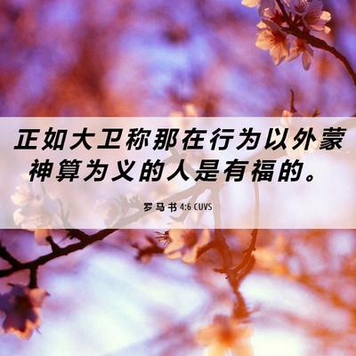 Picture 06 - 罗 马 书 4:6 CUVS - 正 如 大 卫 称 那 在 行 为 以 外 蒙 - Bible Verse Picture