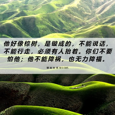 Picture 06 - 耶 利 米 书 10:5 CUVS - 他 好 像 棕 树 ， 是 镟 成 的 ， 不 - Bible Verse Picture