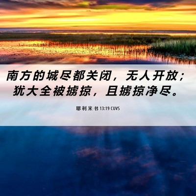 Picture 06 - 耶 利 米 书 13:19 CUVS - 南 方 的 城 尽 都 关 闭 ， 无 人 开 - Bible Verse Picture