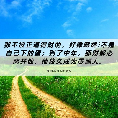 Picture 06 - 耶 利 米 书 17:11 CUVS - 那 不 按 正 道 得 财 的 ， 好 像 鹧 - Bible Verse Picture