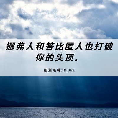 Picture 06 - 耶 利 米 书 2:16 CUVS - 挪 弗 人 和 答 比 匿 人 也 打 破 你 - Bible Verse Picture